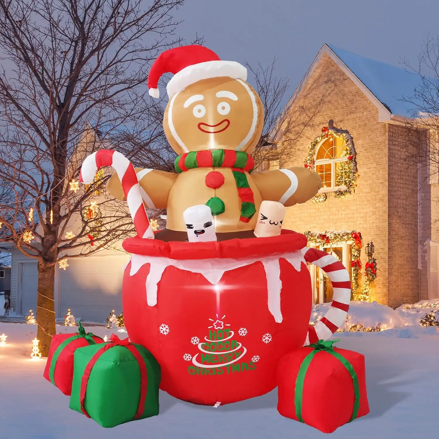 Christmas Gifts, Gardwin 6ft Gingerbread Christmas Inflatable Outdoor Decoration, Christmas Outdoor Decoration Blow up Gingerbread Mug Yard Decoration