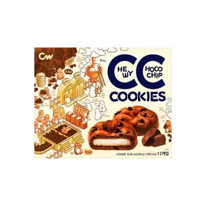 CW Korean Choco Chip Soft Mochi Cookies 240g - Chewy Stuffed Biscuit Snack