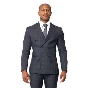 Slim Fit Double Breasted Mens Plaid Eggplant Dinner Blazer 2 Button Peak Lapel 2311