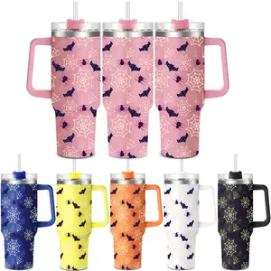 Halloween Themed Stainless Steel Tumbler, 1 Count 40oz Vacuum Insulated Travel Mug, Drinking Cup for Home Office School Outdoor Camping, Drinkware