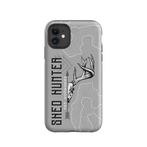 Shed Hunter Phone Case, Deer Antler Skull Topographic Map Contour Lines Rugged Hunting Lifestyle Nature Inspired Military Camouflage Artistic Retro Collage Aesthetic Gift Fashion Vibes, iPhone 17 16 15 14 Pro samsung s25 s24