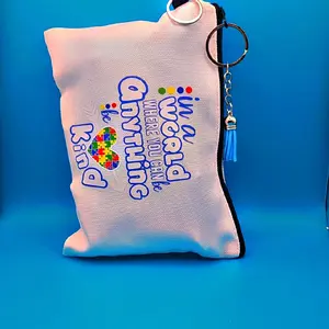 Autism Awareness Be Kind Puzzle Heart Cosmetic Bag - Durable Polyester, Roomy Interior, Blue Tassel Keychain, Perfect Gift for Events