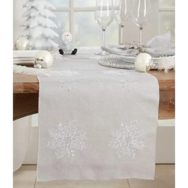 Saro Lifestyle 116.S1672B 1-Piece 16x72 in. Silver Snowflake Design Table Runner, Holiday Decorations for Festive Look