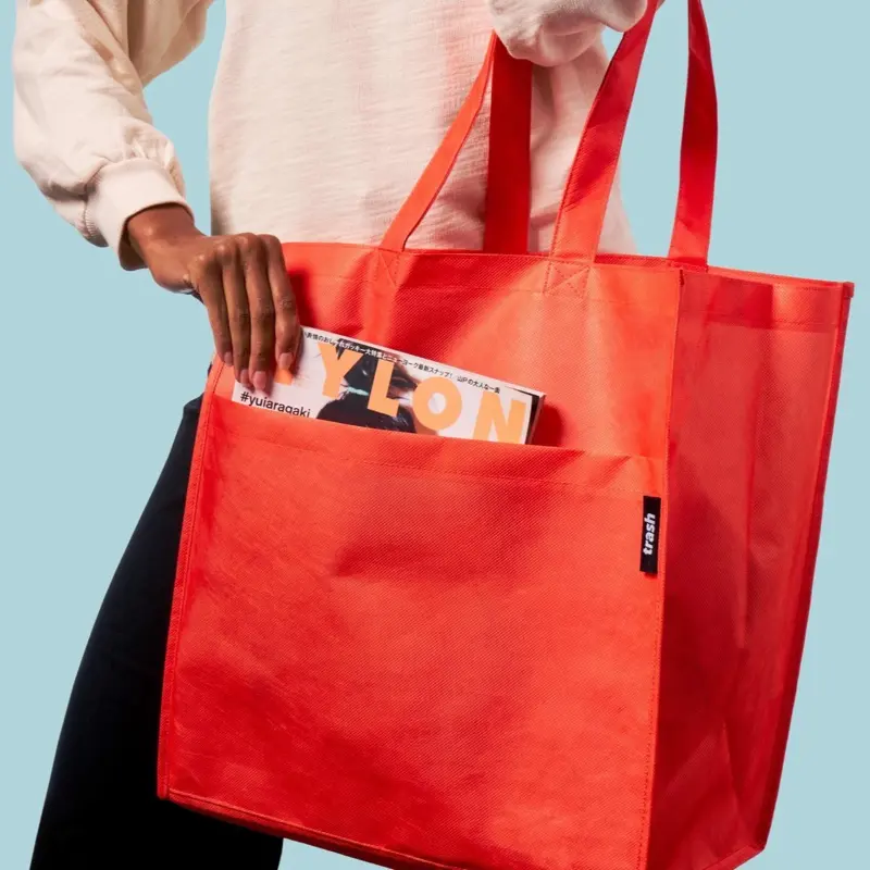 Trash Brand Large Colorful Recycled Tote Bags Set of 2 Eco-Friendly Grocery Bags Made from Ocean Bound Plastic Sustainable Shopping Tote Red