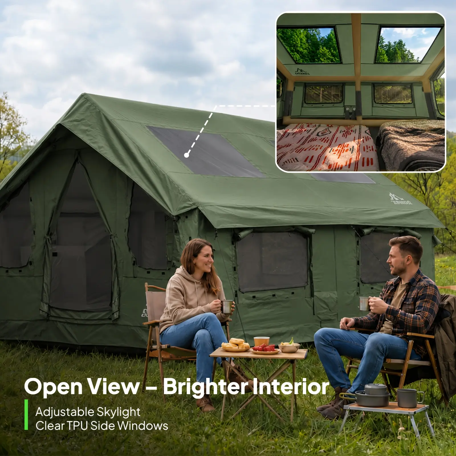 Inflatable Tent with Pump, 6 Person Blow Up Tents, Quick Setup Hot Tent with Stove Jack, High Quality Oxfordfor, 4 Seasons Air Glamping Tents House for Family Weekend Camping(Vega)