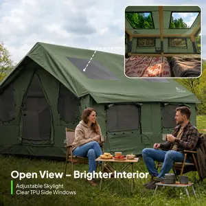 Inflatable Tent with Pump, 6 Person Blow Up Tents, Quick Setup Hot Tent with Stove Jack, High Quality Oxfordfor, 4 Seasons Air Glamping Tents House for Family Weekend Camping(Vega)