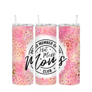 Durable Hot Mess Mom's Club Tumbler with 20oz Capacity and Plastic Straw