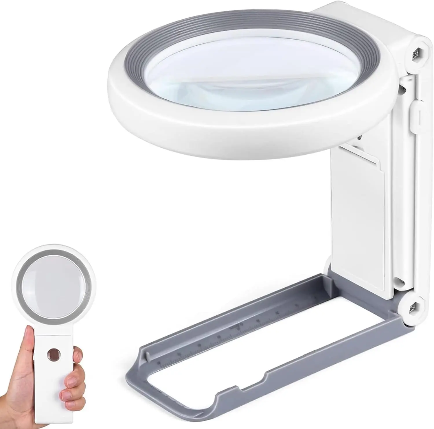 Foldable Handheld Magnifying Glass with 18 LED Illuminated Light & Stand for Macular Degeneration Seniors Reading Coins Jewelry Close Work White