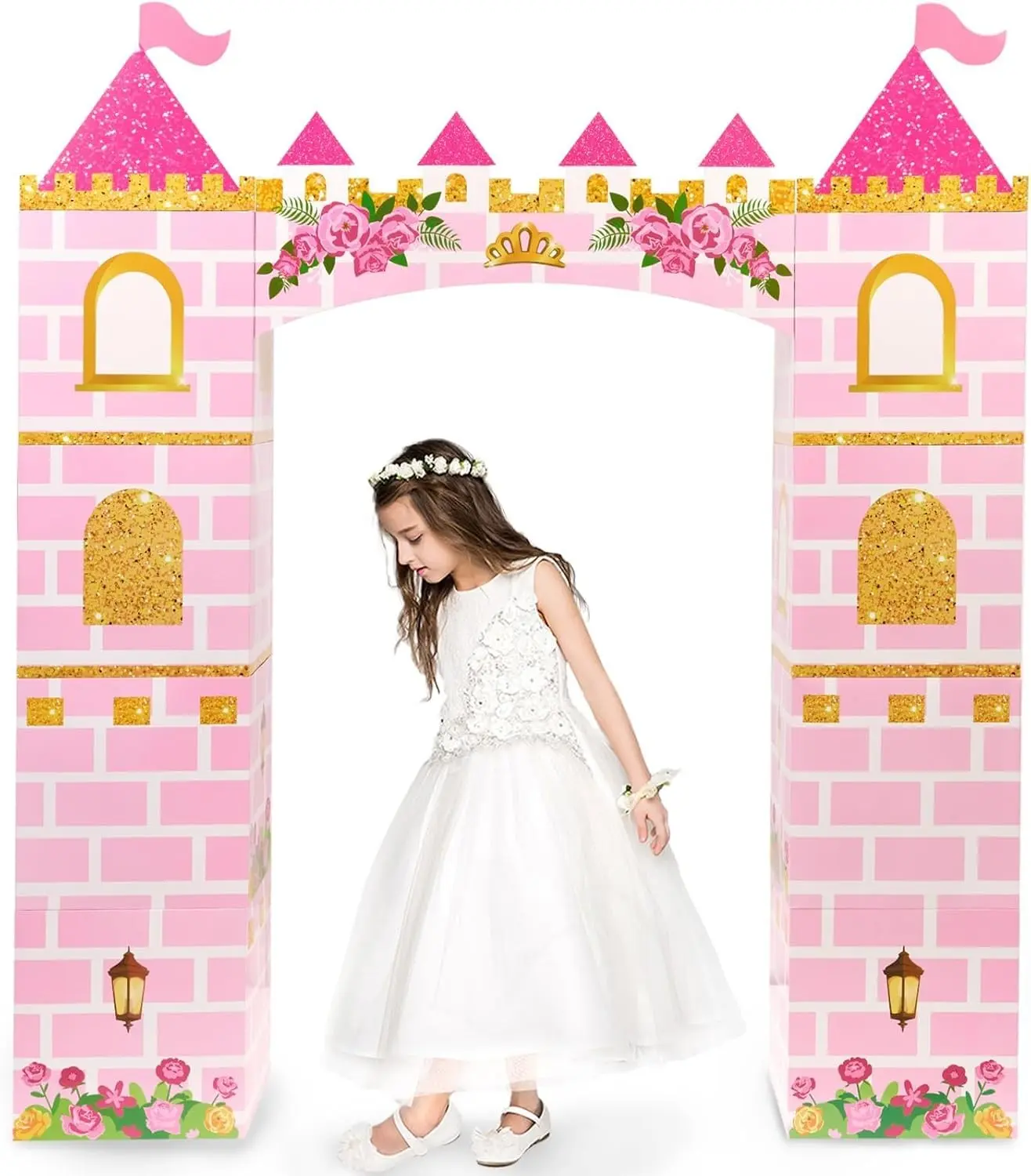 Pink Princess Paperboard Castle Playhouse - 58.2" Large DIY Setup Foldable Backdrop, Ideal for Girls' Princess Birthday Party, Photo Booth Decorations