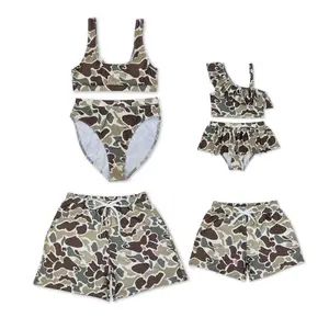 Brown Beige Green Camouflage Print Swimsuits (All Genders and Sizes)