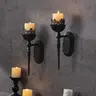 Gothic Rustic Black 2-Piece Wall-Mount Metal Lantern Candle Holders - Decorative Crown & Scepter Design, Lightweight Iron Taper Sconces (15x7x4.7in), Vintage Candle Stand, Wardrobe & Room Decor Accessory