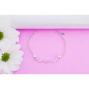 "MOM" Heart Bracelet and Smooth Balls Solid Silver .925
