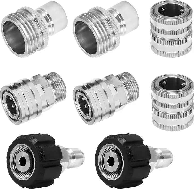 Heliwoo 8-Pack Pressure Washer Threaded Adapter Hoses Set - M22-14 Swivel to 3/8'' Male/Female Quick Connect, 3/4'' Brass Release, M22 15mm to 14mm NPT Fitting, Garden Hose Nozzle Compatible, Metric Threads