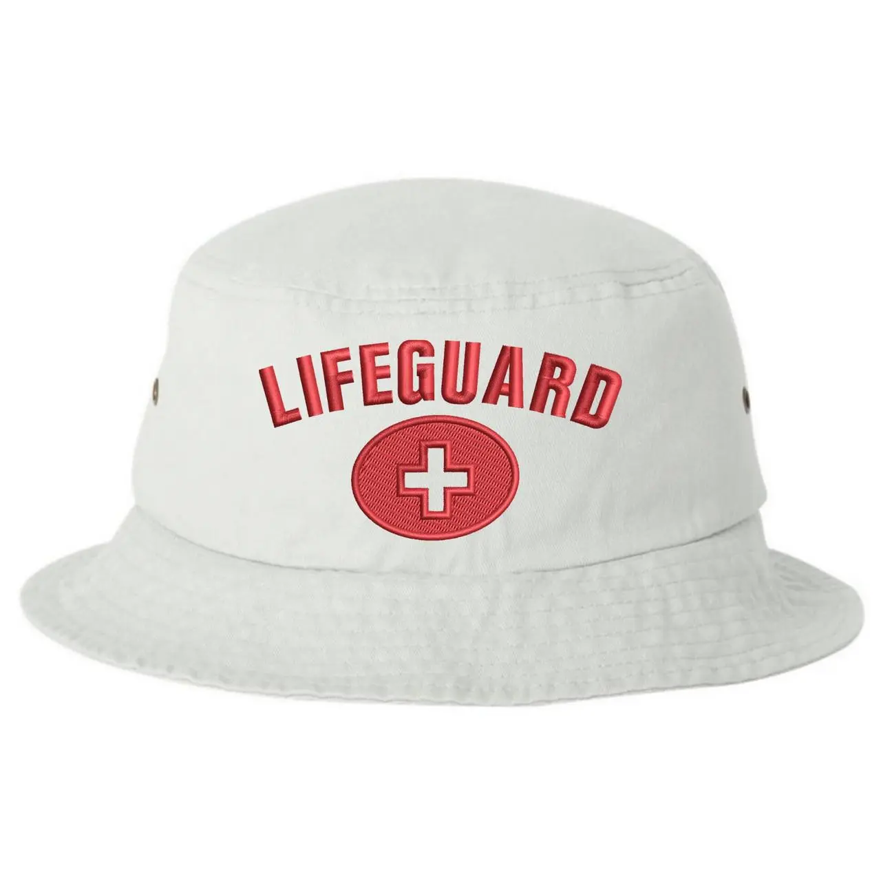 White Unstructured Bio-Washed Lifeguard Bucket Hat - 1 Size Fits Most, Sun Protection Professional Safety Cap for Men - Pool, Beach Use