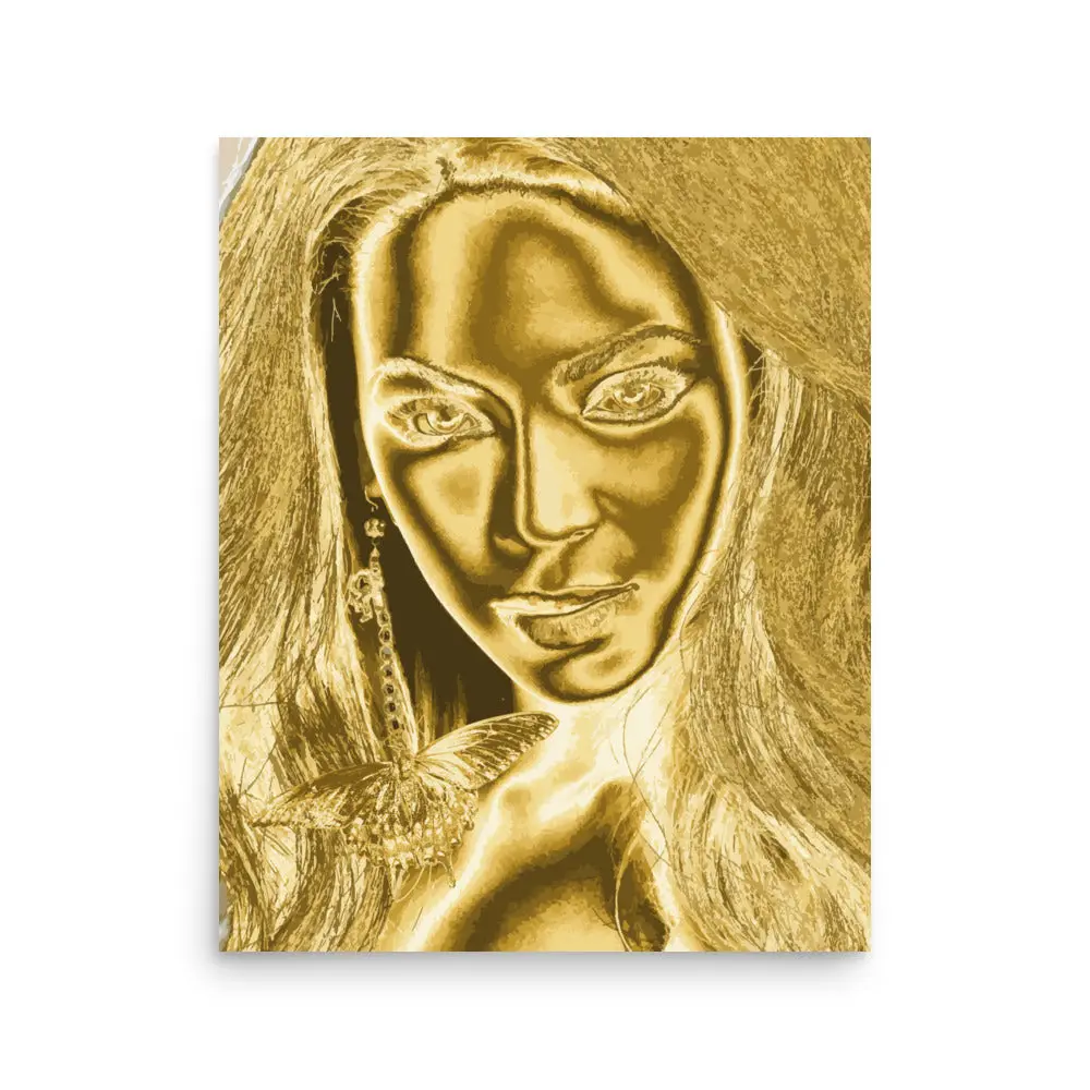 Beyoncé Butterfly Queen Portrait Print: Gold Music Wall Art
