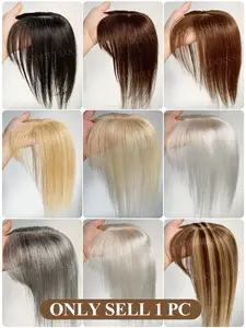 Breathable Mesh Base Women's Real Hair Topper 8-14 Inch Natural Color Straight Hair with Center Parting for Daily Use Glueless Human Hair