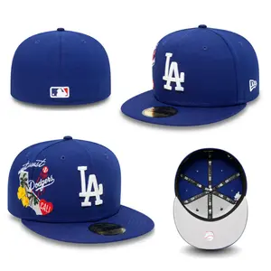 New Era LA Dodgers 59FIFTY Blue Cap Unisex Baseball Hat Cali Patch Fitted Flat Brim Urban Streetwear Look