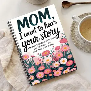 1pc Mom Guided Journal Workbook Notebook - Gift to Share Her Life and Love, Spiral-Bound Planner with Prompts for Mother’s Day or Special Occasions, Floral Design on Dark Background, Memory Keeping Diary, Durable Spiral, Office Stationery Supplies