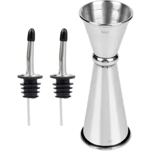 Stainless Steel Double Cocktail Jigger for Bartending with 2 Pour Spouts, 1oz/2oz Shot Measure Cup with 5 Inside Measurements, Bartender Bar Accessories