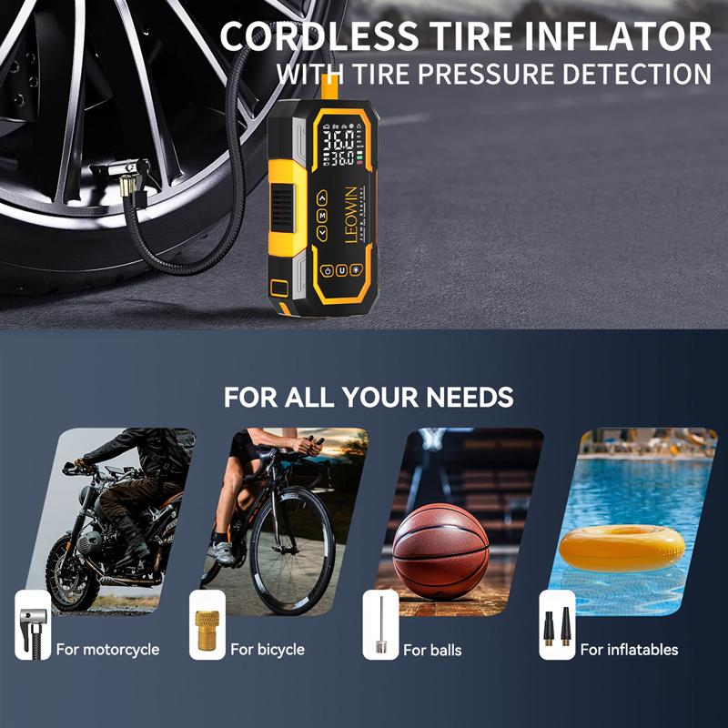 Jump Starter with Air Compressor, Battery Jumper Starter Portable(9.0 Gas/6.5L Diesel) with Tire Inflator, 12V Car Battery Jump Starter with Smart Jumper Cables, LED Light, LCD Display, Car Accessories Tools