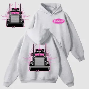 Peterbilt Pink Semi Truck 2side Hoodie – Vintage Orange Linework Semi Graphic Sweatshirt, Classic Pullover, Unisex Highway Hauler Outfit for Truck Fans, Gift For Men