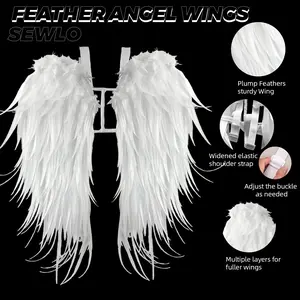 SEWLO Feather Angel Wings - Plump, Sturdy DIY Costume Wings for Halloween, Christmas, and Cosplay with Adjustable Straps