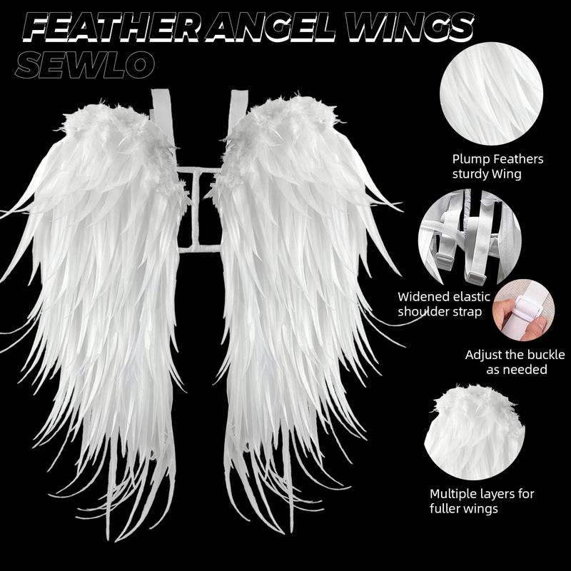 SEWLO Feather Angel Wings - Plump, Sturdy DIY Costume Wings for Halloween, Christmas, and Cosplay with Adjustable Straps