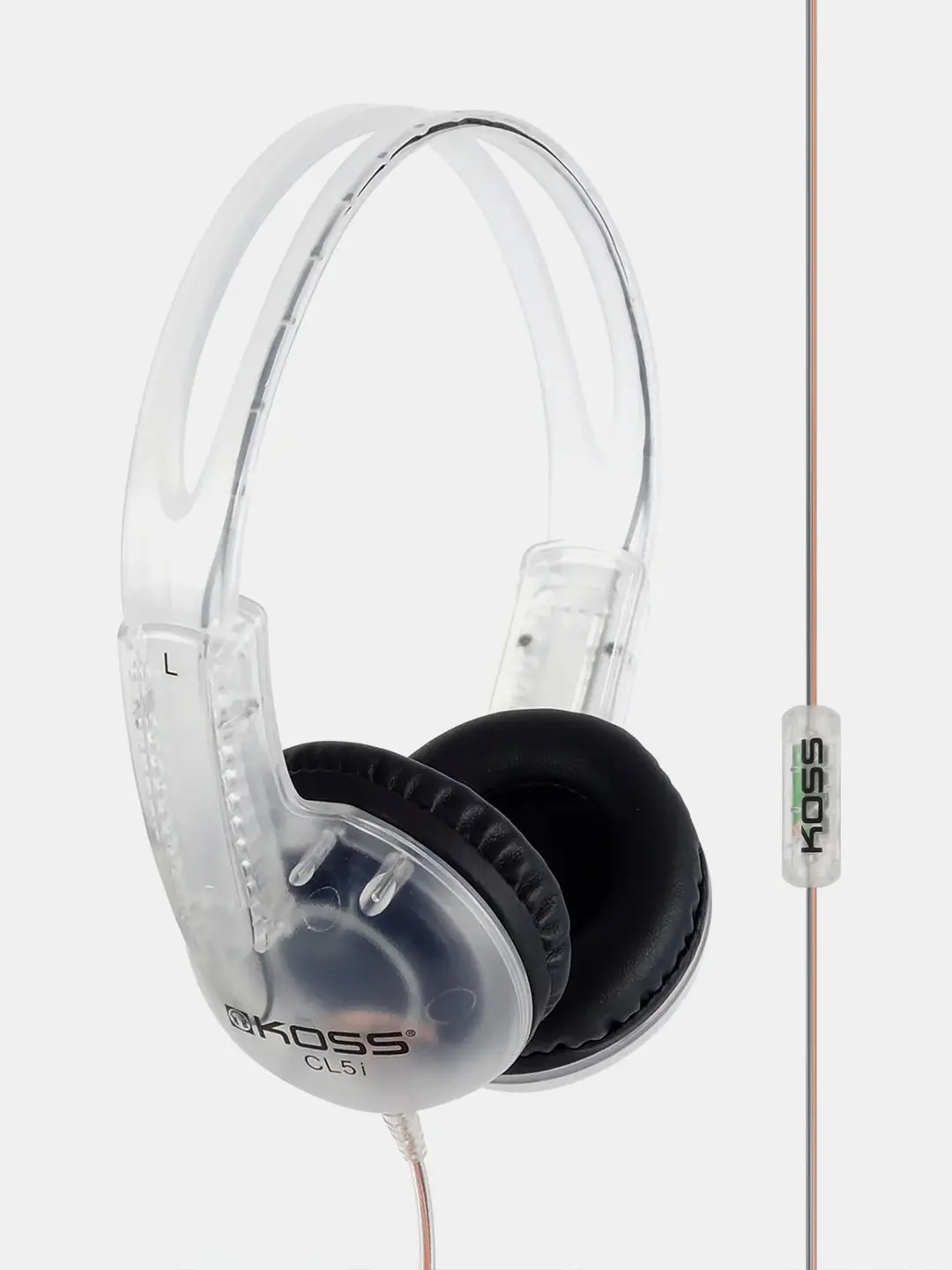 CL-5i Clear Transparent On-Ear Headphone, Retro, 90s Style, In-Line Microphone with Remote