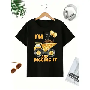 T-Shirt for a Third Birthday Featuring a Dump Truck Design, Perfect for Kids' Parties And a Great Gift for Fans of Construction Vehicles
