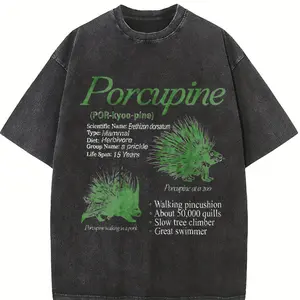 Porcupine Vintage 90s Graphic T-Shirt, Retro Animal Facts Info Tee, Nature Wildlife Shirt, Funny Science Text Top, Y2K Forest Creature Gift