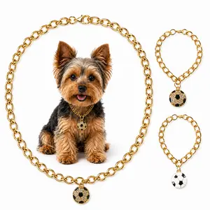Adjustable Gold Pet Necklace with Glittering Soccer Ball Charm - Ultimate Fan Gear for Dogs & Cats, Festive & Flashy Accessory for Pet Parents Who Love Football,Dog accessories for large dogs