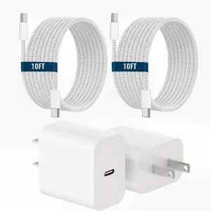 2 Pack 20W Super Fast Charger with 10FT/6FT Type-C to TYPE-C Cable for iPhone 17/16/15,iPad,Android,USB Mobile Smartphone ChargingDevice