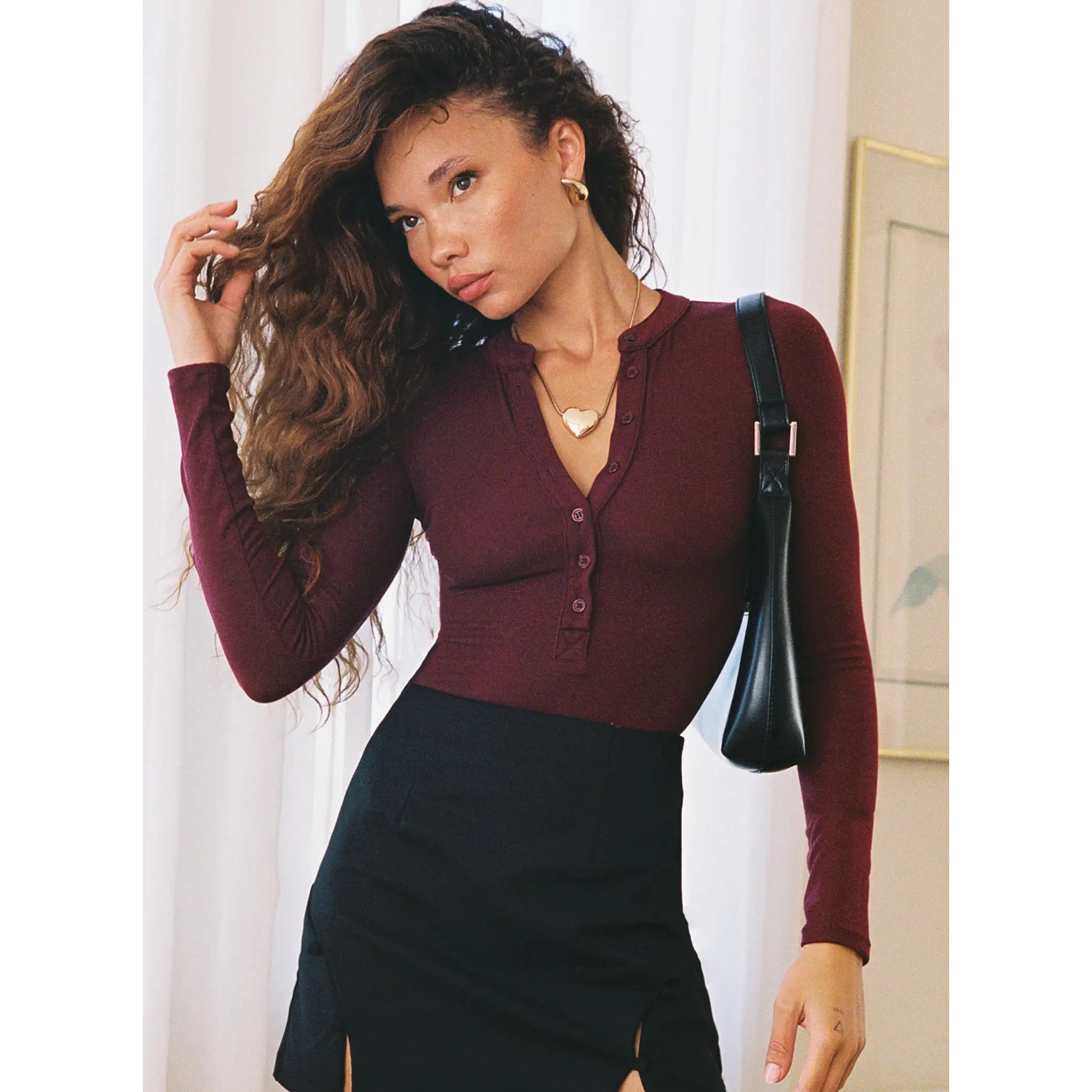 Kandis Long Sleeve Bodysuit Burgundy