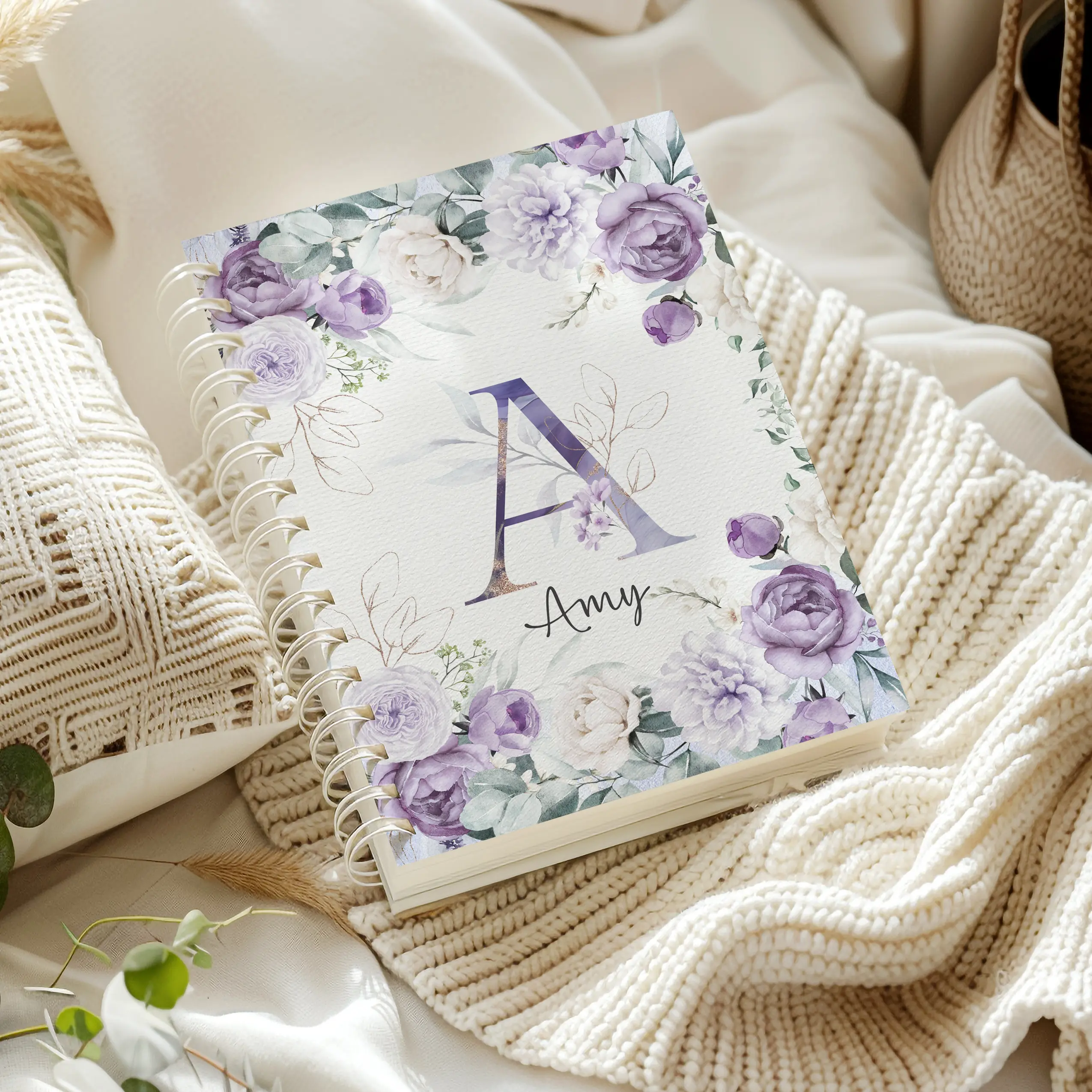 Your new obsession is this personalized floral spiral notebook with your initial  ultimate aesthetic gift for college girls, girl bosses and journal lovers