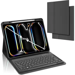 IPad Pro 13 inch case 2024 with keyboard, detachable Bluetooth keyboard-auto wake/sleep-Slim Folio cover with pencil holder-Keyboard Case for iPad Pro 13 M4 2024 - Space Black