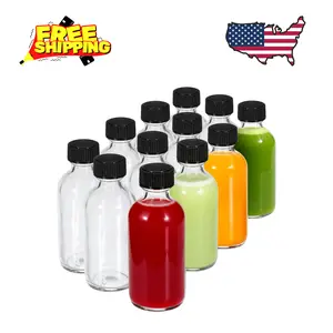 12-Pack 2 oz (60ml) Small Glass Boston Round Bottles with Lids