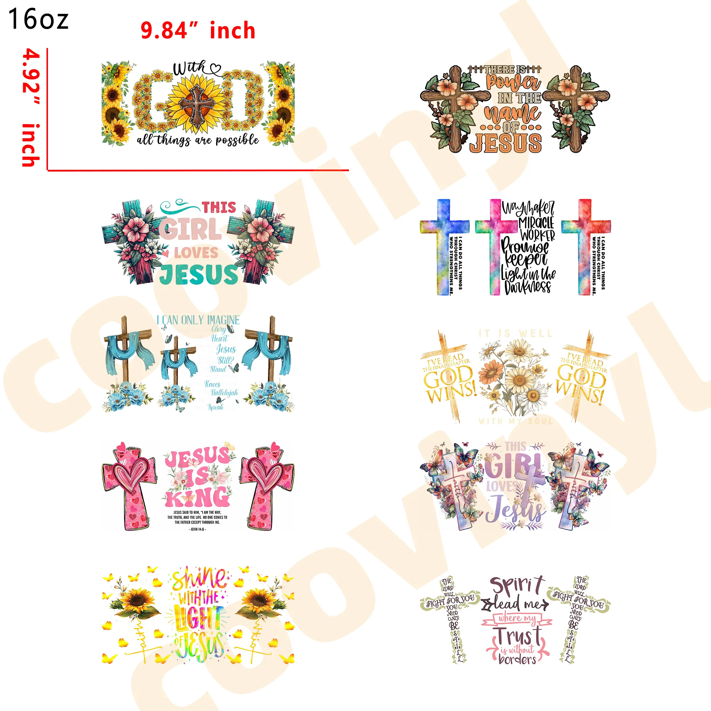 (J6) Holographic 10pcs faith UV DTF Cup Wraps for 16OZ tumblers Waterproof Acrylic Wraps for Cups Glasses &Smooth Objects Vivid Colors Strong Adhesion CustomizableStickers Decal Sticker Art Crafts Kit