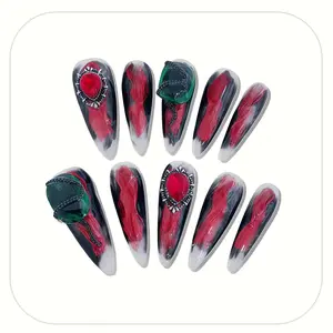 E54 Metal Wind Rock Style Wearable Armor with Emerald Stone for Sweet and Spicy Girls INS Style Fashionable Rhinestone Decorated Nail Extension Gel Elegant Rhinestone Decorated Nails Irresistible Glitter Glowing Rhinestones, Nail Art Design