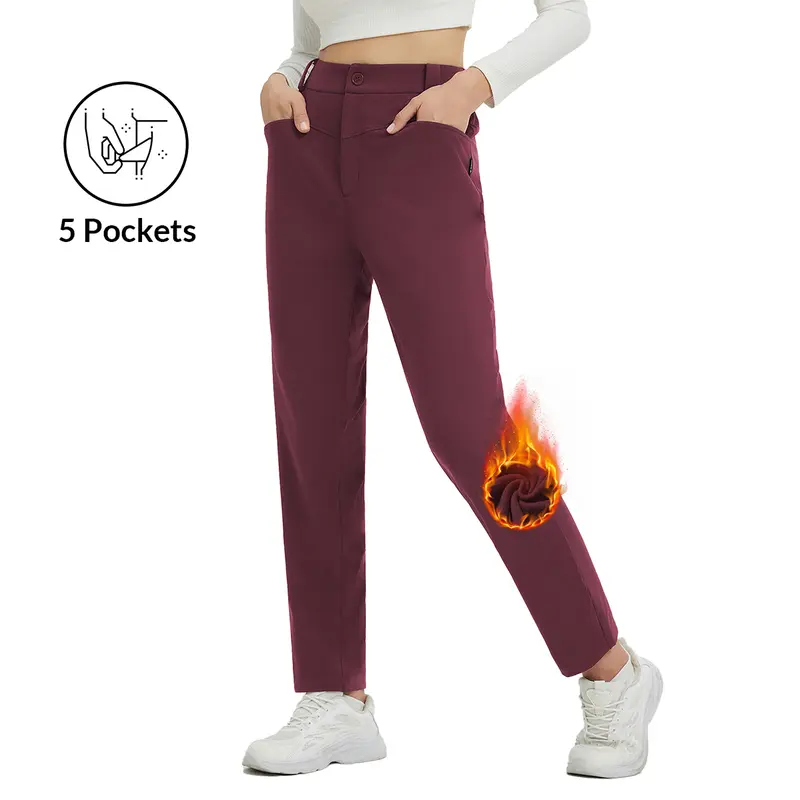 baleaf Women's 26 Inch Fleece Lined Thermal Pants, Polyester Stretch Work Trousers with 5 Pockets, Comfortable Ankle Length Business Casual Pants for Teachers, Golf, Outdoor Activities and Everyday Winter Wear for Women in Cold Weather