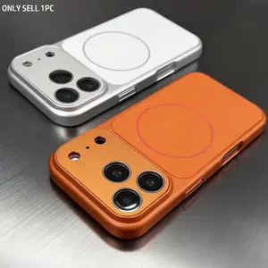 Luxury Instantly Transformed 17Pro Magnetic Wireless Charging Phone Case for Iphone 13 14 15 16 17 Pro Max Air Full Metal Cover Camera Lens Protection Matte Metallic Paint Hard Frame Soft Back Cover Accessories