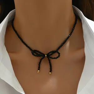 Charming Bow Beaded Necklace, s' Choker Handcrafted Chain Adjustable in Size with Variable Bead Count
