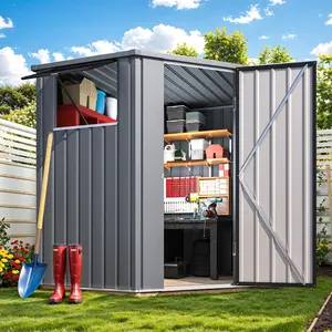 AECOJOY Corner 6x6 Storage Sheds & Outdoor Storage with Openable Windows, Metal Steel Backyard Shed with Lockable Doors, Utility and Tool Storage for Garden, Backyard, Patio, Outside use