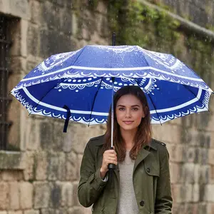 Blue Mandala Umbrella - Windproof Foldable | Travel Gift