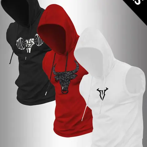 Men's Bull Head Graphic Print Hooded Tank Top, Regular Fit Casual Athletic Style Comfy Sleeveless Top for Summer, Men's Athletic Clothes for Outdoor Workout, Knit Menswear