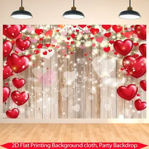 2D flat banner1pc Rustic Wood Red Love Heart Backdrop Mother's Day Party Bridal Shower Dessert Cake Table Party Decoration Banner Photo Booth Props Dessert Table Photo Booth Studio seHeart Decorations Year's, Valentine'sIndoor/Outdoor Decoration