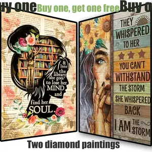 Buy One Get One Free Diamond Painting Kit DIY Art Inspiration / Smart Girl / Portrait / Bookshelf / 2-Piece 5D Diamond Painting Set Perfect Adult Diamond Painting Art Cross-Stitch Mosaic Home Decor Girl Diamond Art Living Room & Bedroom Decor Book Theme