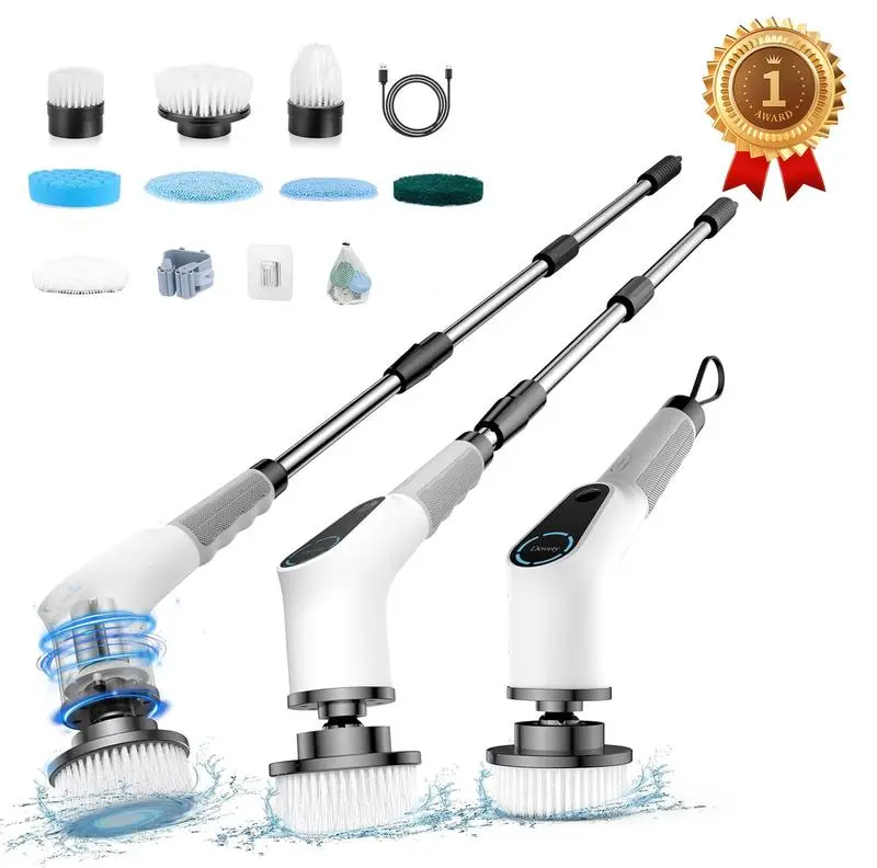 Dovety Electric Spin Scrubber, Cordless Shower Scrubber, Cleaning Brush, with 8 Replaceable Brush Heads and 3 Adjustable Extension Handle, 2 Adjustable Speeds for Bathroom, Kitchen, Tub, Tile, Floor, Toilet, Household Cleaning Supplies Accessories durable