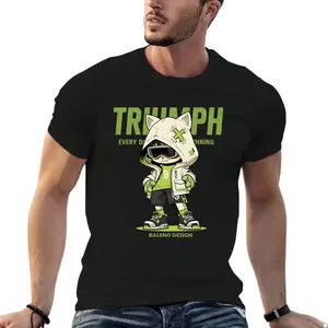 Casual Cartoon Style Men's Short Sleeve T-Shirt Featuring A Green And White Character With Triumph Text And Baleno Design Logo Perfect For Everyday Wear In Spring And Summer Ideal Gift For Friends And Family Who Love Unique Streetwear Designs