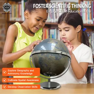 Replogle Made In USA 12" Madrid Blue Ocean Globe, 720° Smooth Rotating World Globe with Metallic Blue Seas, Silver Continents & Chrome Base, Modern Home & Office Decor Gift