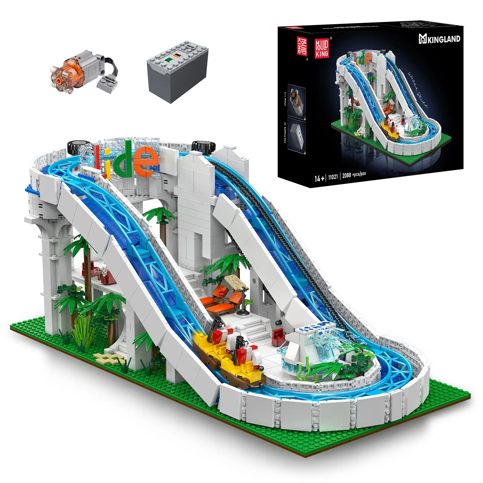 Mould King 11021 Water Slide Amusement Park Building Block Creative Motor Toy Gift 2088 Pcs summerwins